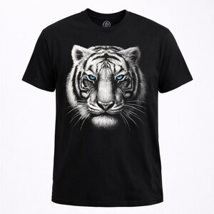 ODM Men’s Graphic Print White Lion w/ Blue Eyes T-Shirt Size Large​​​​​​
